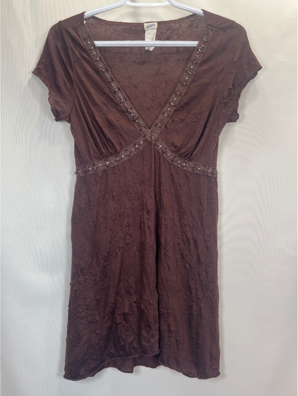 Guess Y2K Crinkle V-Neck Top Women's Medium